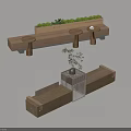 Wooden Landscape Seats With Planter Boxes And Small Round Tables For Outdoor Areas