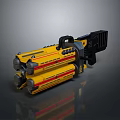 Yellow Multi Barrel Weapon With Red Stripes Black Grip And Modern Mechanical Design 3d model