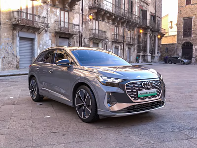 Gray Audi Electric SUV With Modern Design Parked On Historic City Street 3d model Gray Audi Electric SUV With Modern Design Parked On Historic City Street 3d model