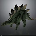 Green Stegosaurus Dinosaur 3D Model Displaying Pink Tipped Back Plates And Spikes