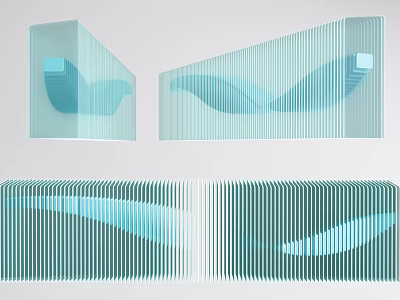 Modern Sculptural Art with Geometric Shapes Blue Green Hues Striped Patterns and Wave Structures 3d model
