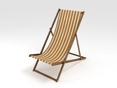 Comfortable Striped Folding Lounge Chair With Wooden Frame And Canvas Fabric Design 3d model