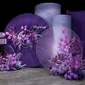 Elegant Wedding Decor Featuring Purple Circular Screen Scrolls And Floral Arrangements 3d model