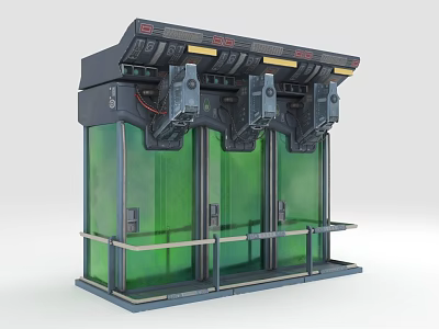 Modern Industrial Console 3D Model with Green Panels Black Components and Metal Shelf 3d model