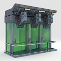 Modern Industrial Console 3D Model with Green Panels Black Components and Metal Shelf