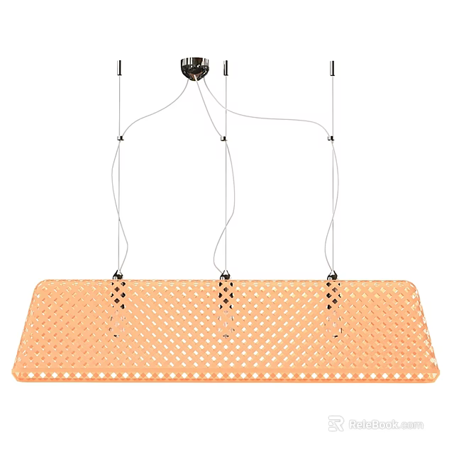 Modern Rectangular Chandelier with Orange Mesh Design and Multiple Hanging Wires 3d model