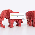 Decorative Ornament Set of Two Red Pixel Style Elephants for Home Decor