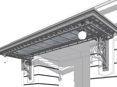 Decorative Glass Awning With Metal Brackets For Exterior Building Entrance 3d model