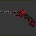 Decorative Mechanical Revolver With Silver Barrel Red Accents And Dark Handle