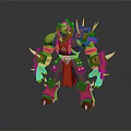 Orc Warrior Character 3D Model With Green Skin Red Spiked Armor And Brown Boots