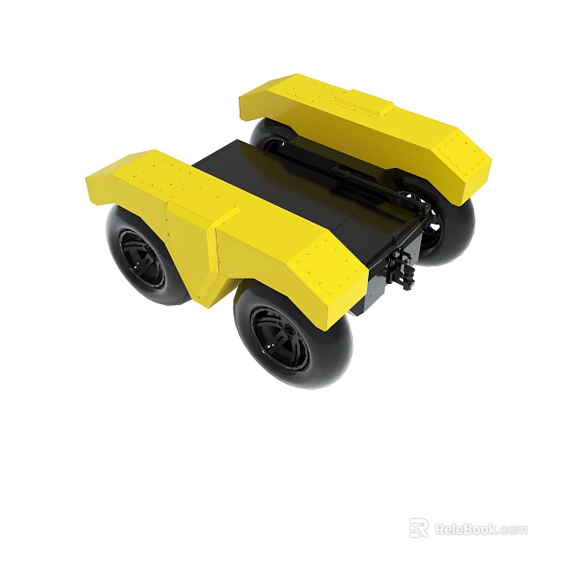 Small Yellow Robot Chassis With Black Platform And Four Wheels 3d model