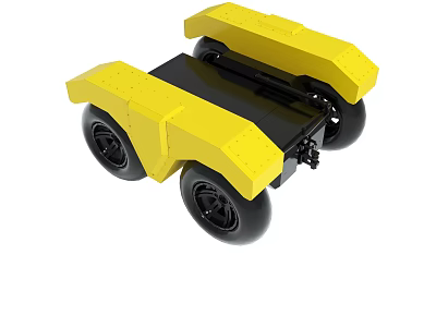 Small Yellow Robot Chassis With Black Platform And Four Wheels 3d model