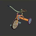 Orange Tricycle With Black Seat Silver Handlebar And Reflective Wheels On Shiny Surface