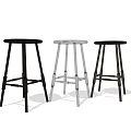 Three Stylish Bar Stools With Round Seats Black And White Metal Legs Design