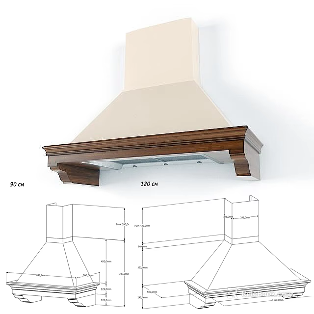 Kitchen Range Hood Appliance With Structural Design And Size Specifications 3d model 
