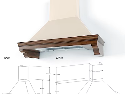 Kitchen Range Hood Appliance With Structural Design And Size Specifications 3d model
