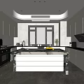 Modern Spacious Kitchen Interior With Light Cabinets Island And Glass Door Refrigerator