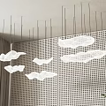 Modern Cloud Shaped Chandeliers Hanging In Interior With Perforated Panel Wall 3d model
