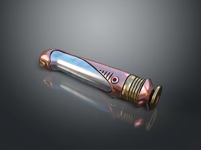 Futuristic Lightsaber Weapon with Copper Silver Metallic Finish Red Indicator Light and Reflection 3d model