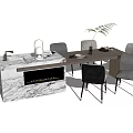 Elegant Modern Dining Table Chairs Set With Marble Island And Kitchen Counter 3d model