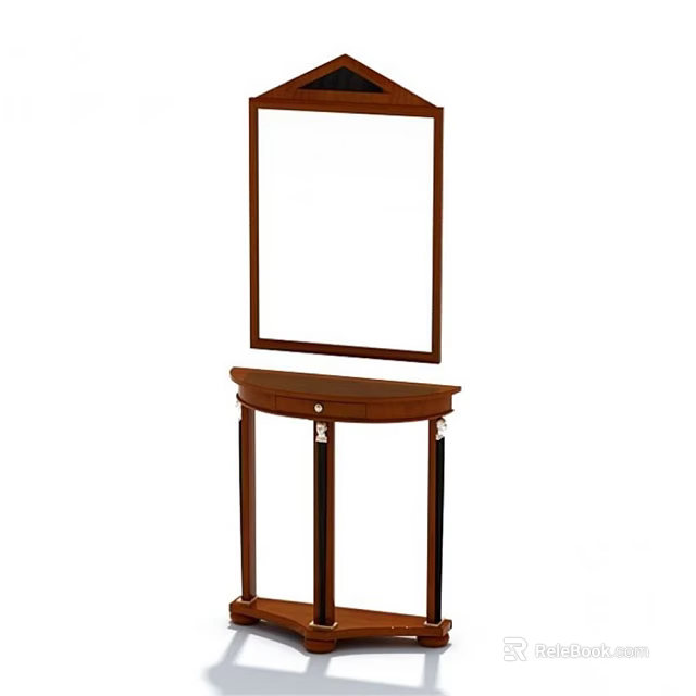 Classic Wooden Dressing Table With Rectangular Mirror And Single Drawer 3d model 