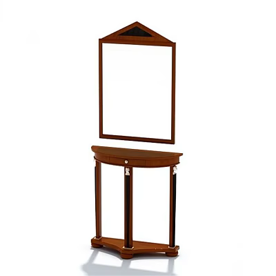 Classic Wooden Dressing Table With Rectangular Mirror And Single Drawer 3d model