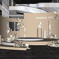 Elegant Wedding Photo Spot With Round Stage Decorative Flowers Sculptures And Mirror