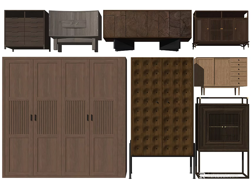 Various Modern Decorative Cabinets With Wooden Doors Drawers And Metal Frames 3d model 