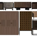 Various Modern Decorative Cabinets With Wooden Doors Drawers And Metal Frames