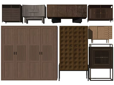 Various Modern Decorative Cabinets With Wooden Doors Drawers And Metal Frames 3d model