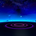 Starry Cosmic Space Background With Blue Nebula And Purple Rings Around Planets