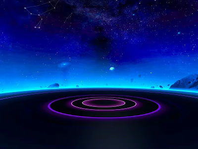 Starry Cosmic Space Background With Blue Nebula And Purple Rings Around Planets 3d model