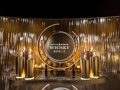 Whisky Tasting Night Photo Spot With Golden Tassel Background Circular Sign And Candle Holders 3d model