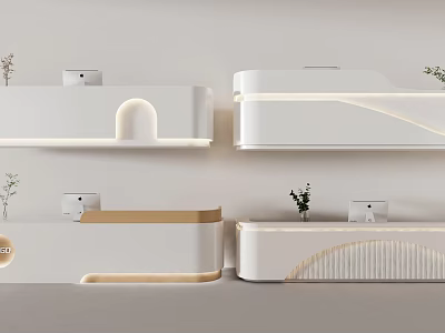 Modern Reception Desk Design With Curved Shape Built-in Lighting And Small Decorative Plants 3d model