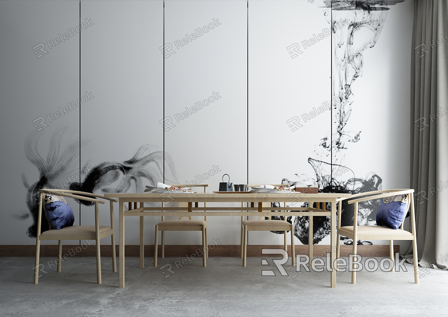 Japanese Dining Table and Chair Combination model