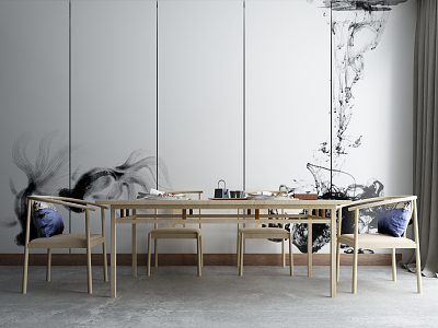 Japanese Dining Table and Chair Combination model