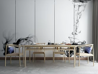 Japanese Dining Table and Chair Combination 3d model