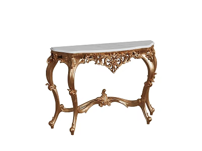Ornate Gold Carved Console Table With White Marble Top And Decorative Design 3d model