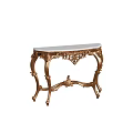 Ornate Gold Carved Console Table With White Marble Top And Decorative Design
