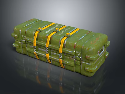 Green Military Style Storage Crate With Yellow Straps And Rustic Finish 3d model