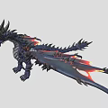 Mythical Flying Dragon With Large Flaming Wings Scaled Body And Horns