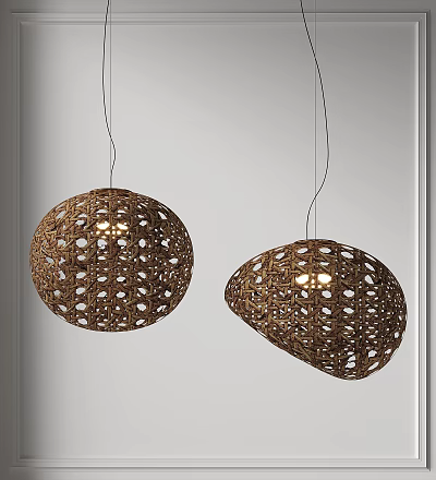 Hand Woven Rattan Pendant Lights With Spherical And Irregular Hollow Out Design Emitting Warm Glow 3d model