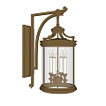 Vintage Wall Sconce With Glass Shade And Candle Style Bulbs In Antique Brass Design