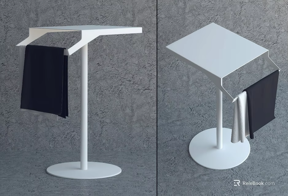 White Modern Corner Table With Round Base And Hanging Black Cloth 3d model