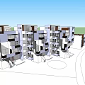 Modern Multi Story Building With Geometric Shapes Balconies And Blue Sky