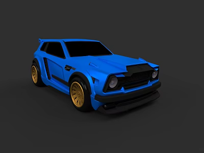 Striking Blue Modified Sports Car With Golden Wheels And Black Front Design 3d model