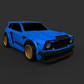 Striking Blue Modified Sports Car With Golden Wheels And Black Front Design