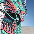 Artistic Vehicle Decorated With Vibrant Green Red Dragon Design On Gray Ground