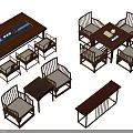 Traditional Chinese Dark Wooden Dining Table Set With Chairs And Side Tables