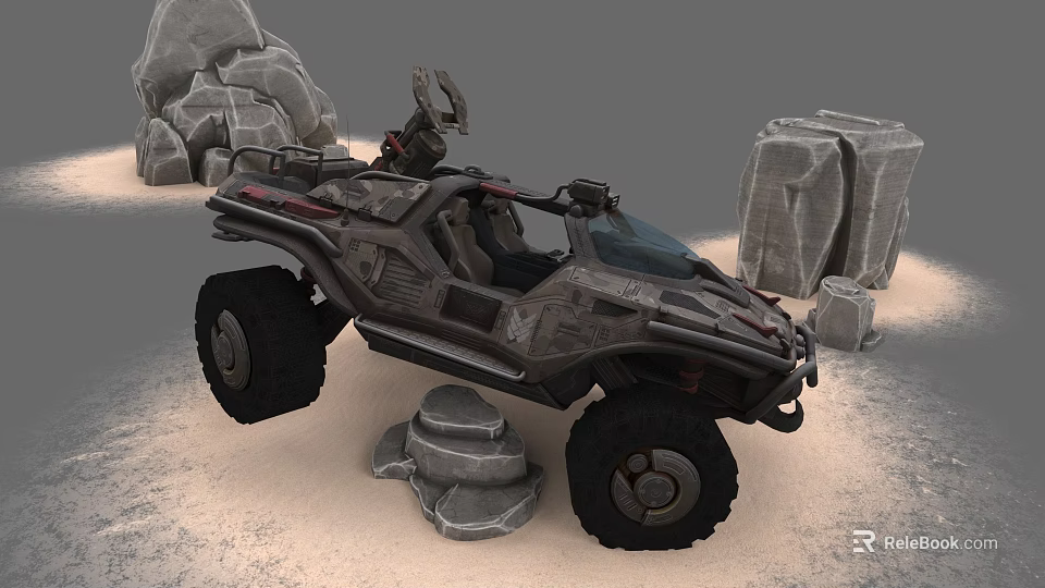 Rugged Off Road Vehicle Navigating Rocky Desert Terrain With Large Tires And Open Design 3d model 